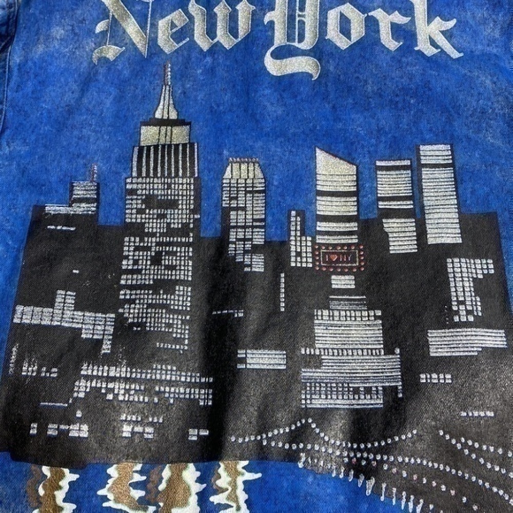Vintage acid washed denim jacket with NYC on the back Medium unisex - Picture 3 of 7